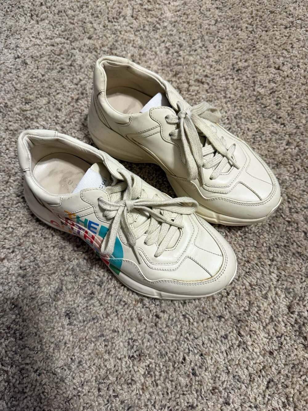 Authentic women’s The North Face x Gucci Rhyton Multicolor Logo Leather Sneakers
